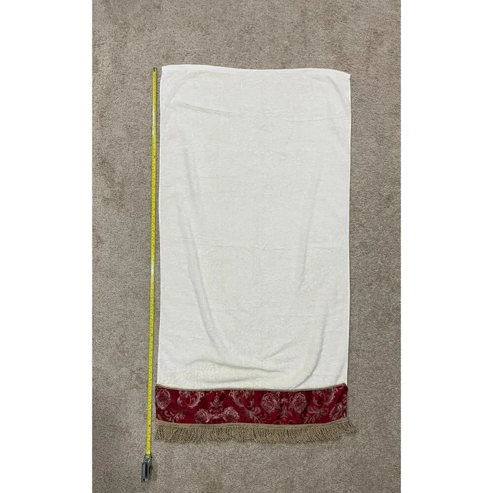 Croscill Burgundy Gold 3 Pc Hand & Bath Towel Set Tassel Fringe Damask Rose